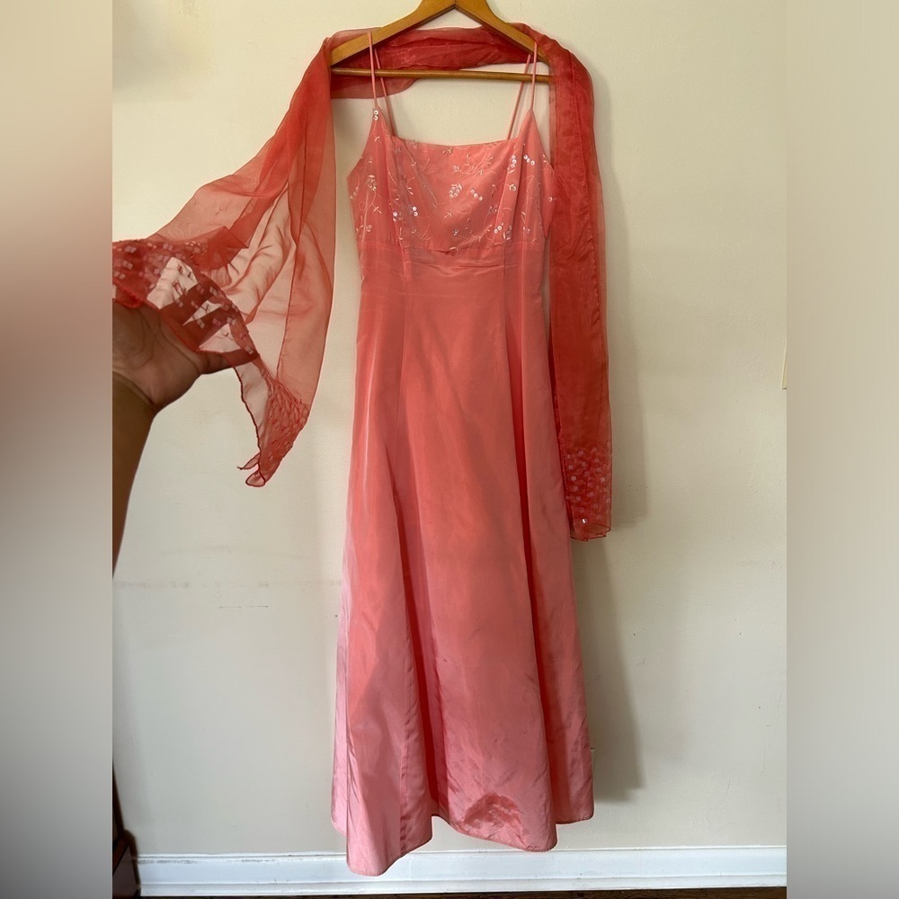 VTG Y2K BE SMART SLEEVELESS SPARKLE TIE AND SKARF MAXI DRES 5/6 HOCO Homecoming - Picture 7 of 15